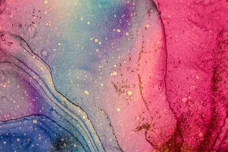 Abstract bright color fluid background, hand drawn alcohol painting. Liquid ink technique texture for backdrop designの写真素材