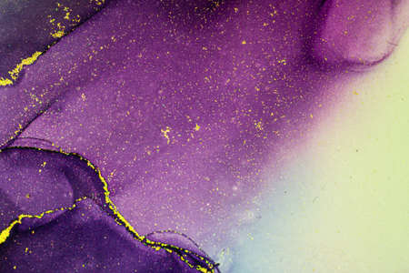 Abstract bright shiny color fluid background, hand drawn alcohol painting with golden streaks. Liquid ink technique texture for high resolution backdrop designの写真素材