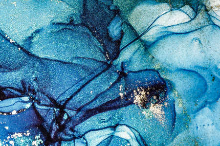 Abstract bright shiny color fluid background, hand drawn alcohol painting with golden streaks....