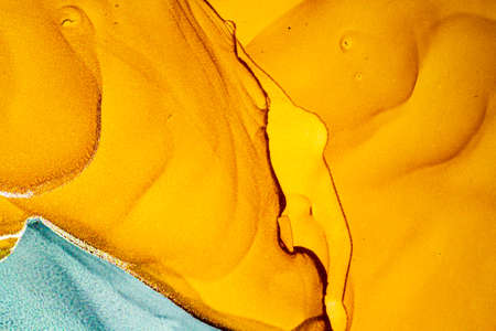 Abstract bright shiny color fluid background, hand drawn alcohol painting with golden streaks....