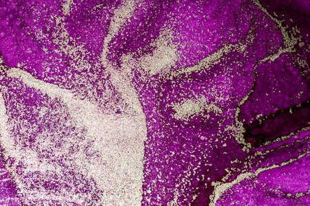 Abstract bright shiny color fluid background, hand drawn alcohol painting with golden streaks....