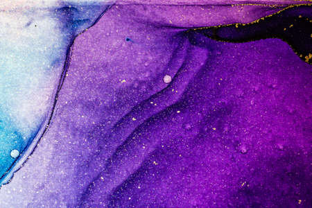 Abstract bright shiny color fluid background, hand drawn alcohol painting with golden streaks. Liquid ink technique texture for high resolution backdrop designの写真素材