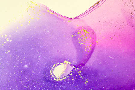 Abstract bright shiny color fluid background, hand drawn alcohol painting with golden streaks. Liquid ink technique texture for high resolution backdrop designの写真素材