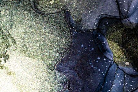Abstract bright shiny color fluid background, hand drawn alcohol painting with golden streaks. Liquid ink technique texture for high resolution backdrop designの写真素材