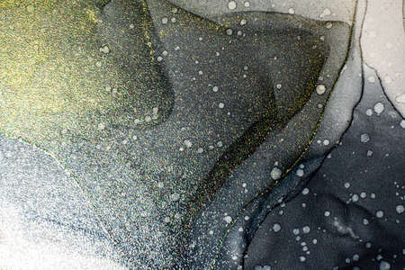 Abstract bright shiny color fluid background, hand drawn alcohol painting with golden streaks....