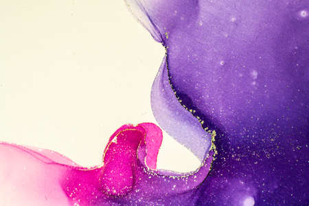 Abstract bright shiny color fluid background, hand drawn alcohol painting with golden streaks....