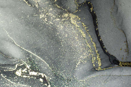 Abstract bright shiny color fluid background, hand drawn alcohol painting with golden streaks....
