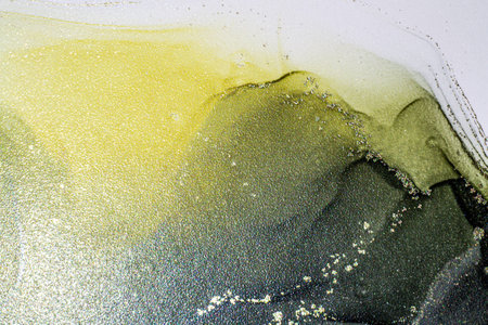 Abstract bright shiny color fluid background, hand drawn alcohol painting with golden streaks....