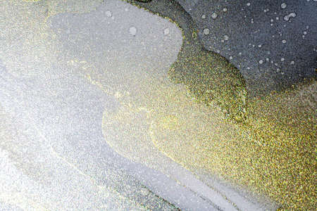 Abstract bright shiny color fluid background, hand drawn alcohol painting with golden streaks....