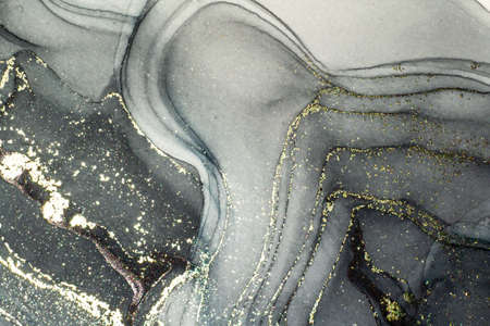 Abstract bright shiny color fluid background, hand drawn alcohol painting with golden streaks....