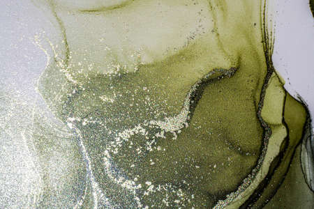 Abstract bright shiny color fluid background, hand drawn alcohol painting with golden streaks....