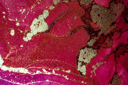 Abstract bright shiny color fluid background, hand drawn alcohol painting with golden streaks. Liquid ink technique texture for high resolution backdrop designの写真素材