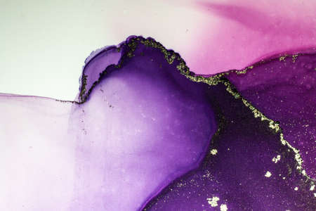 Abstract bright shiny color fluid background, hand drawn alcohol painting with golden streaks, liquid ink technique texture for high resolution backdropの写真素材