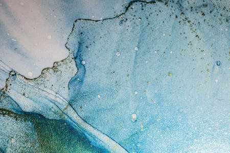 Abstract bright shiny color fluid background, hand drawn alcohol painting with golden streaks,...