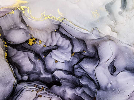 Abstract bright shiny color fluid background, hand drawn alcohol painting with golden streaks....