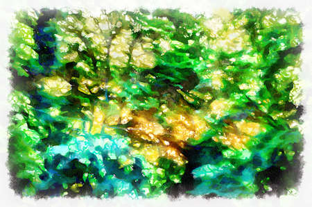 Watercolor painting of nature abstract background. Modern digital art, imitation of hand painted with aquarells dyeの写真素材