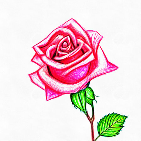 Digital drawing of rose flower isolated on white backgroundの写真素材