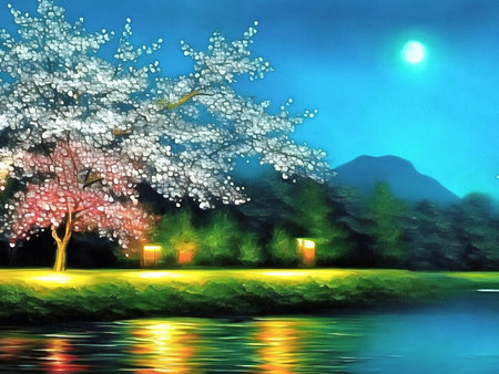 Beautiful nature landscape painting on paper canvas, generative AIの素材
