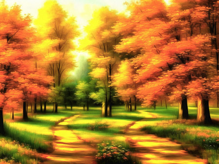 Beautiful nature landscape painting on paper canvas, generative AIの素材