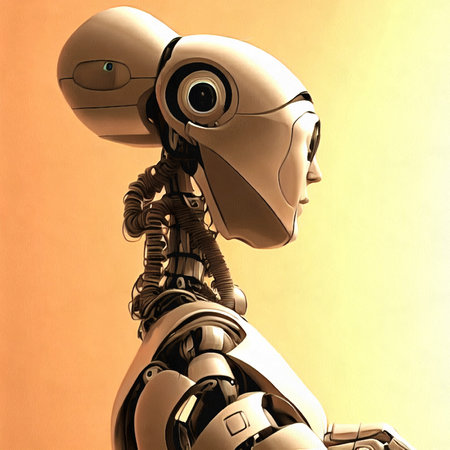 Illustration of futuristic fantastic android robot portrait painting on paper canvas, generative AIの素材