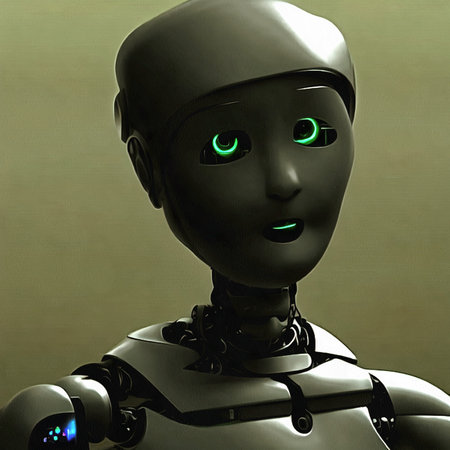 Illustration of futuristic fantastic android robot portrait painting on paper canvas, generative AIの素材