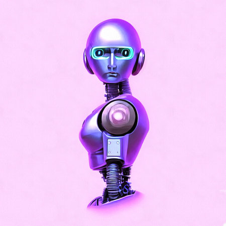 Illustration of futuristic fantastic android robot portrait painting on paper canvas, generative AIの素材