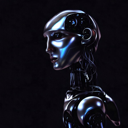 Illustration of futuristic fantastic android robot portrait painting on paper canvas, generative AIの素材