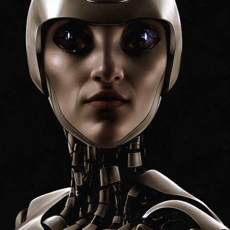 Illustration of futuristic fantastic android robot portrait painting on paper canvas, generative AIの素材