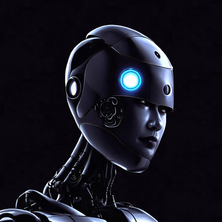 Illustration of futuristic fantastic android robot portrait painting on paper canvas, generative AIの素材