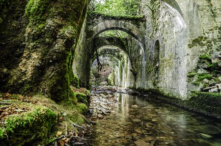 One long time ago forgotten factory deep in to the forest of Navarra in Spain.の写真素材