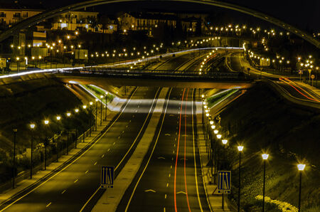 Look at the highway in the night in Pamplona city.