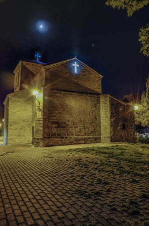 Beautiful night view at the church in Pamplona cityの写真素材