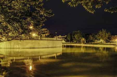 Night scene inside the park at Pamplona cityの写真素材