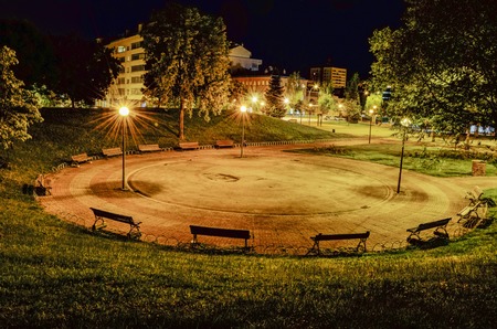 Night scene inside the park at Pamplona cityの写真素材
