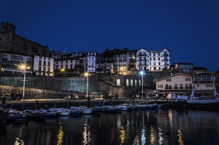 Look at this beautiful and peaceful night in Getaria city, Spain.のeditorial素材