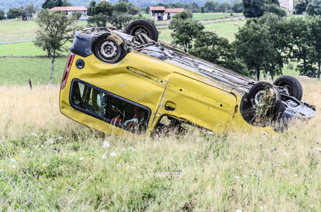 Car accident close to the road in Navarraの写真素材