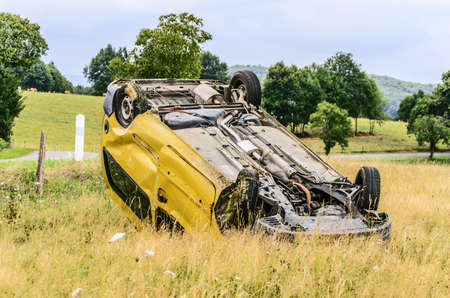 Car accident close to the road in Navarraの写真素材