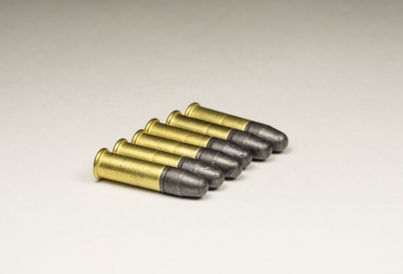 .22 caliber Long rifle Rimfire Ammunition on white