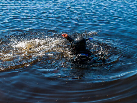 diver at yamal watersの写真素材