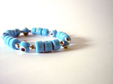 bracelet made of blue beadsの写真素材