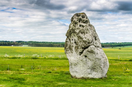 Famous Heel Stone at Stonehenge on an overcast dayの写真素材