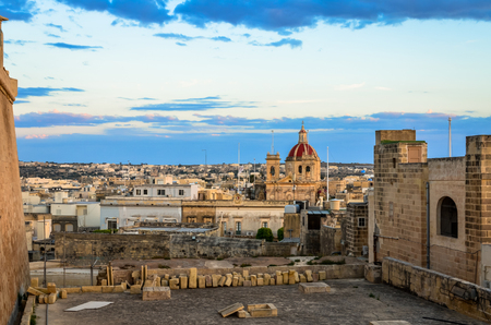 Evening light over Victoria, Gozo's capital in the island of Maltaの写真素材