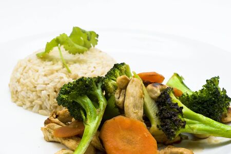 Stir fried shick and cashew nuts with rice. Narrow depth of field.の写真素材