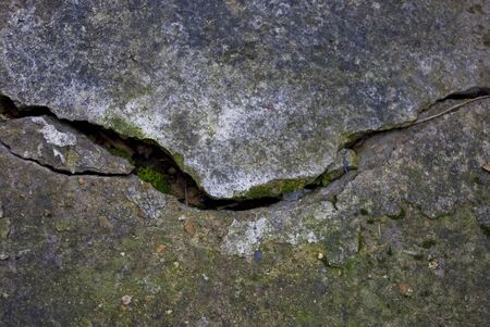 Crack running through a slab of old concreteの写真素材