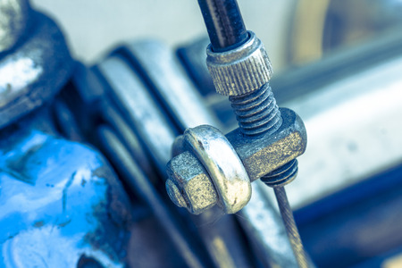 Close-up of the cable adjuster on a bicycle caliper brake