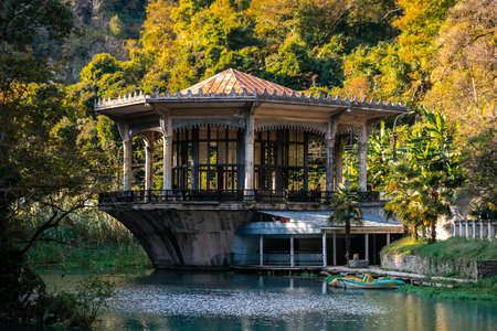Abandoned railway station Psyrtskha in Republic of Abkhaziaの写真素材