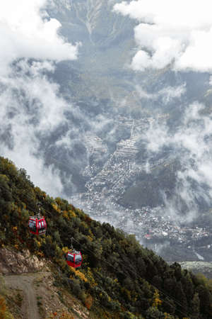View of Krasnaya Polyana from the top of Mount Aibgaの写真素材