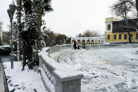 Snow-covered area of the park near Icheri Sheherの写真素材