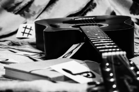 guitar in black and whiteの写真素材