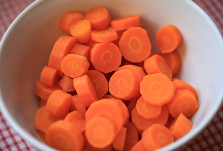 carrots chopped, boiled and ready to eatの写真素材